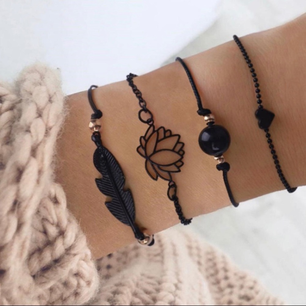 Black boho bracelet set